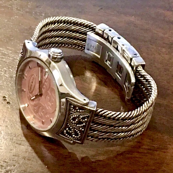 LOIS HILL Round Face Watch Sterling Silver Band Pink Face - Picture 11 of 16